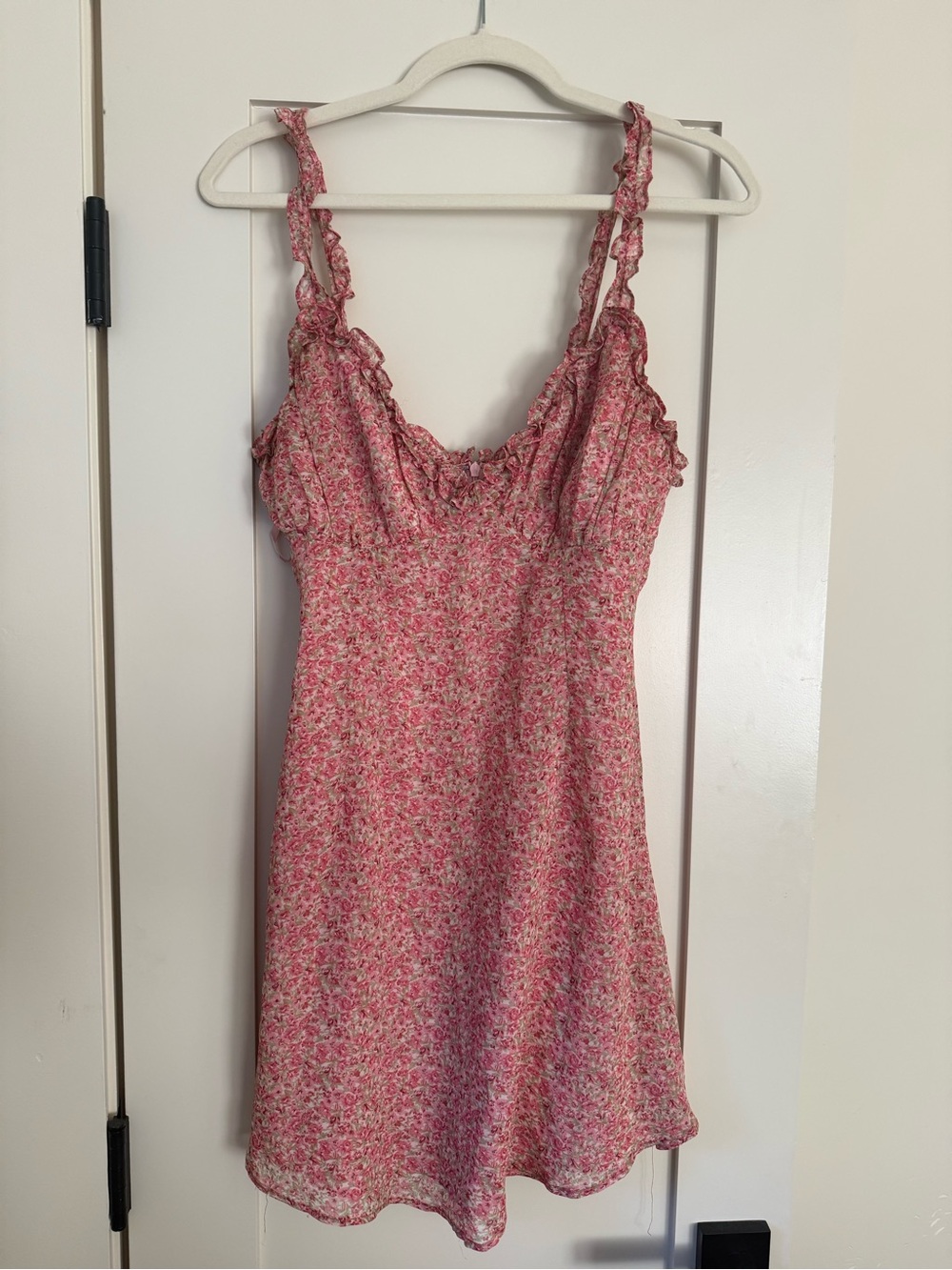 Pink Floral Ruffle Mini Dress - Feminine Sleeveless Style